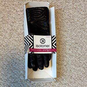Isotoner Women's Black Stretch Leather Gloves